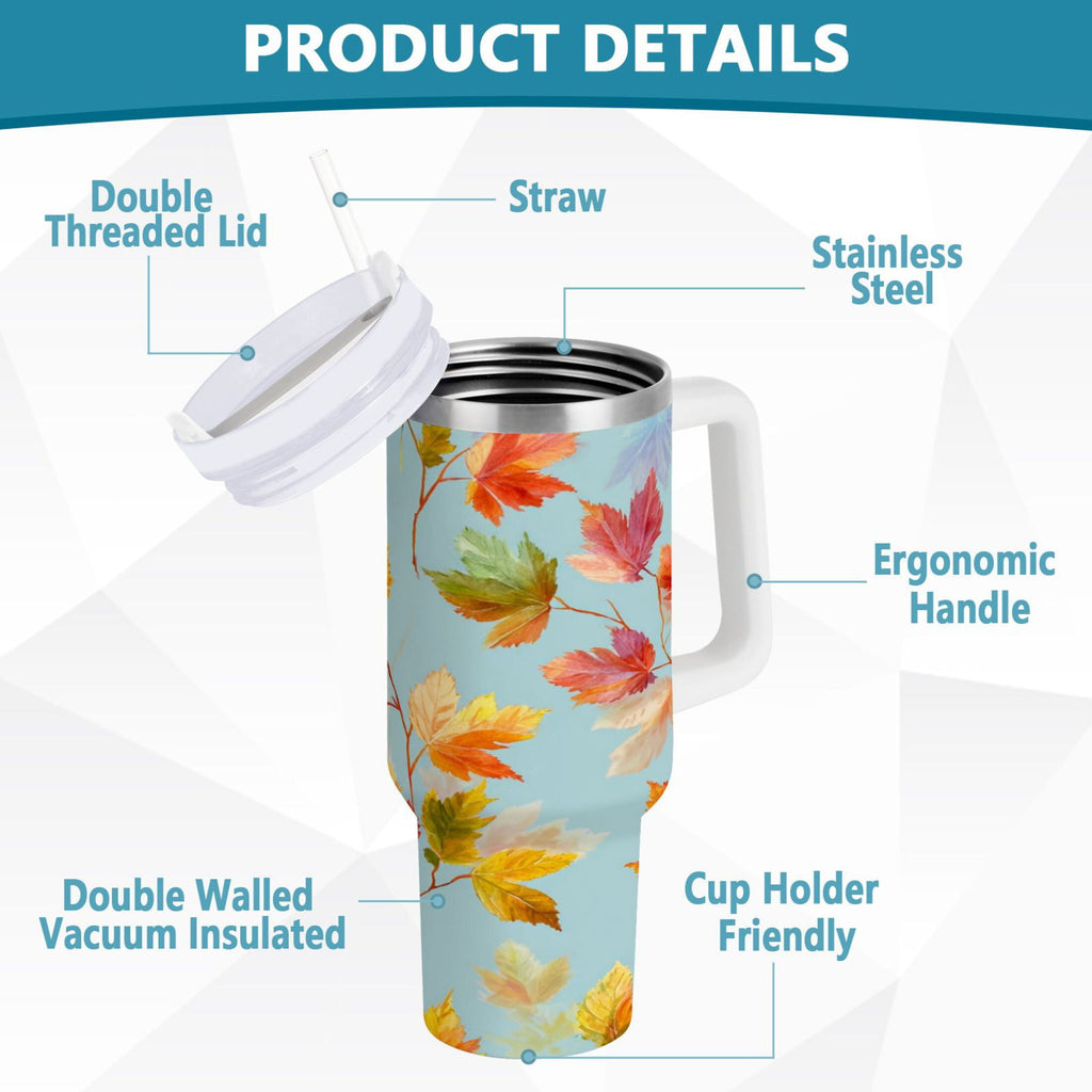 30 oz Insulated Stainless Steel Tumbler Double Wall Stainless Steel Tumbler with 2-Way Drinking Colorful Autumn Maple Leaves - 5L9A