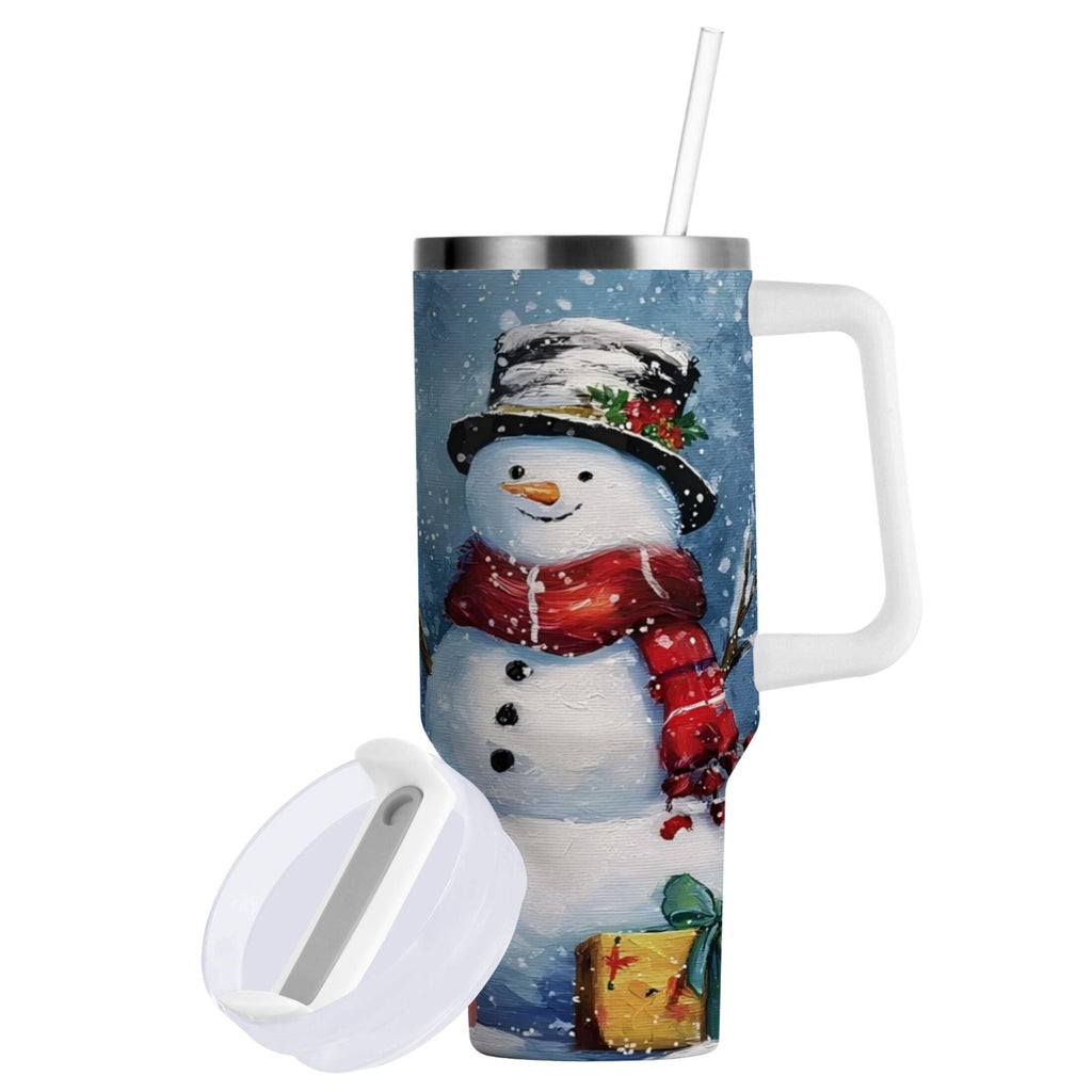 30 oz Insulated Stainless Steel Tumbler Double Wall Stainless Steel Tumbler with 2-Way Drinking Christmas Scene with Snowman - TCGQ