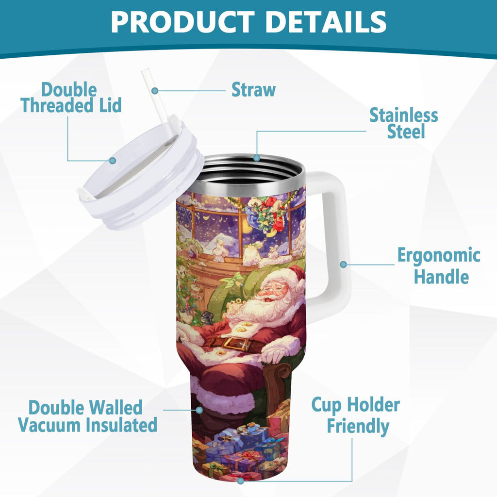 40 oz Insulated Stainless Steel Tumbler Double Wall Stainless Steel Tumbler with 2-Way Drinking Festive Christmas Scene - 3AT6
