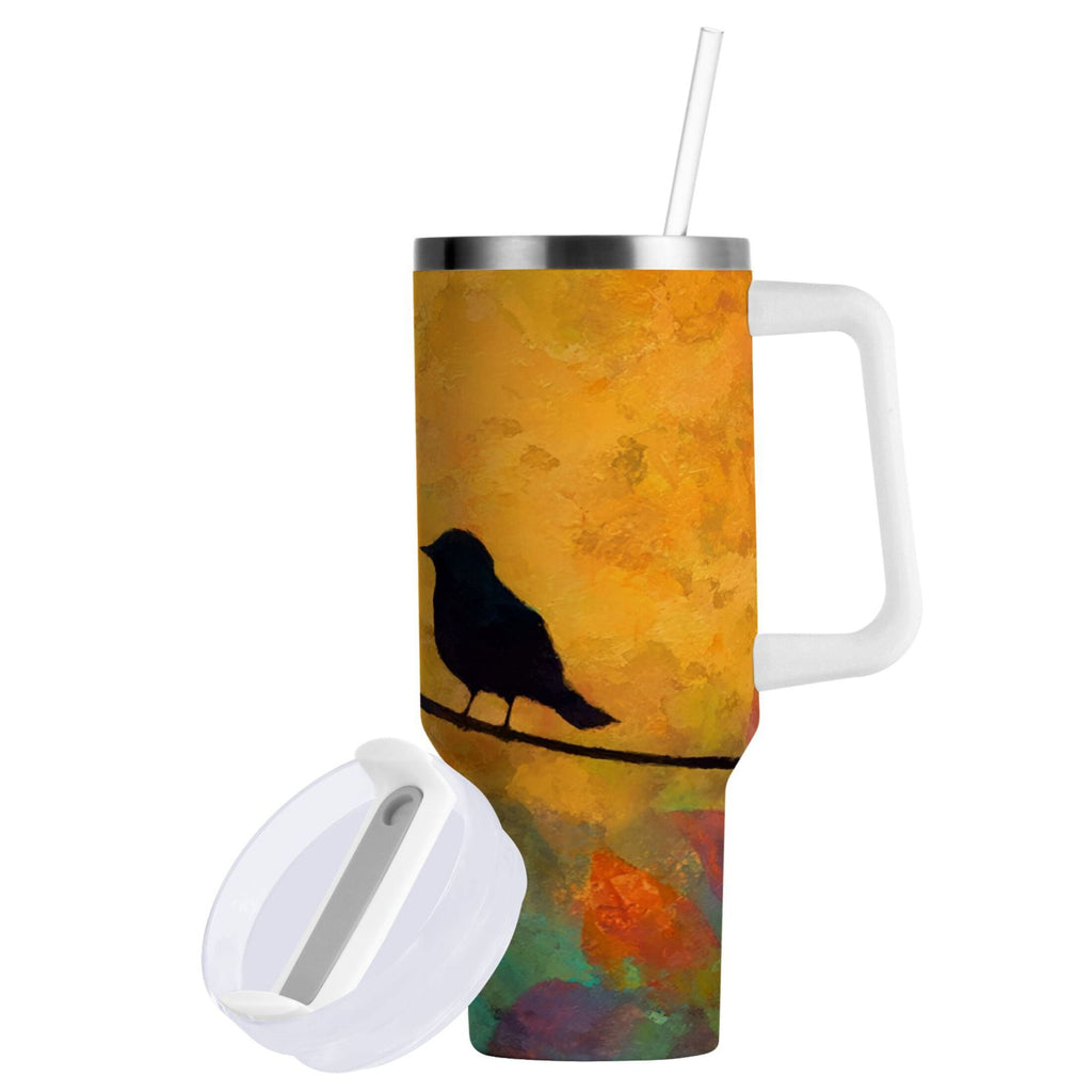 30 oz Insulated Stainless Steel Tumbler Double Wall Stainless Steel Tumbler with 2-Way Drinking Birds on A Wire - 5SJ2