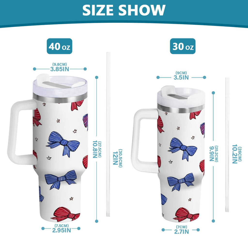 30 oz Insulated Stainless Steel Tumbler Double Wall Stainless Steel Tumbler with 2-Way Drinking Red and Blue Stripe Bows - 6ZSD