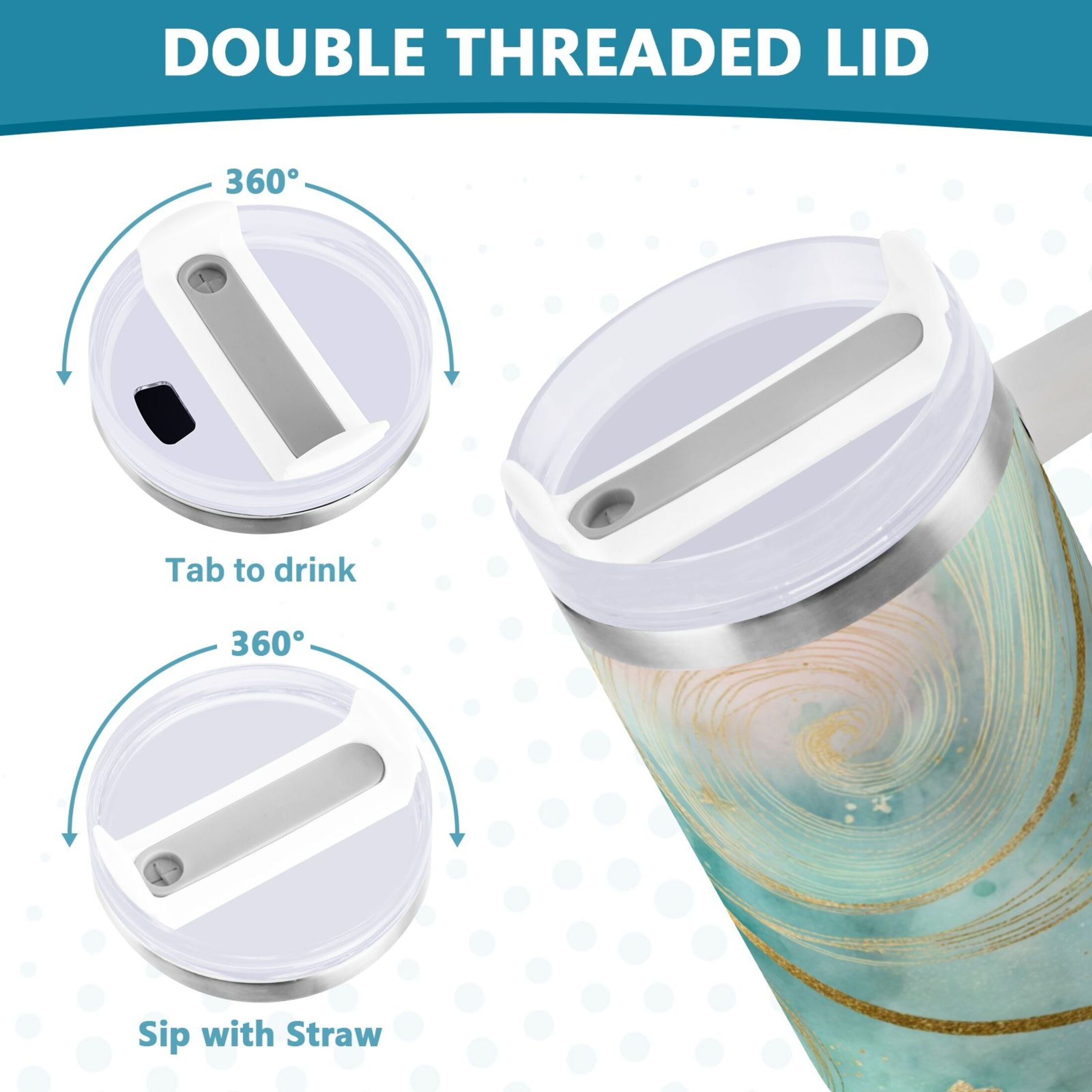 30 oz Insulated Stainless Steel Tumbler Double Wall Stainless Steel Tumbler with 2-Way Drinking Beautiful Swirling Lines - WFBQ