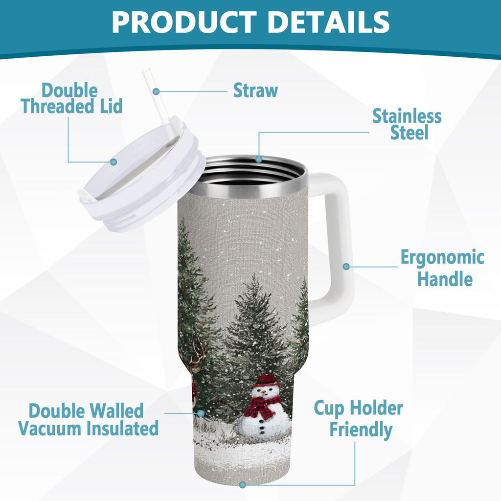 30 oz Insulated Stainless Steel Tumbler Double Wall Stainless Steel Tumbler with 2-Way Drinking Christmas Deer and Snowmen - YCM4