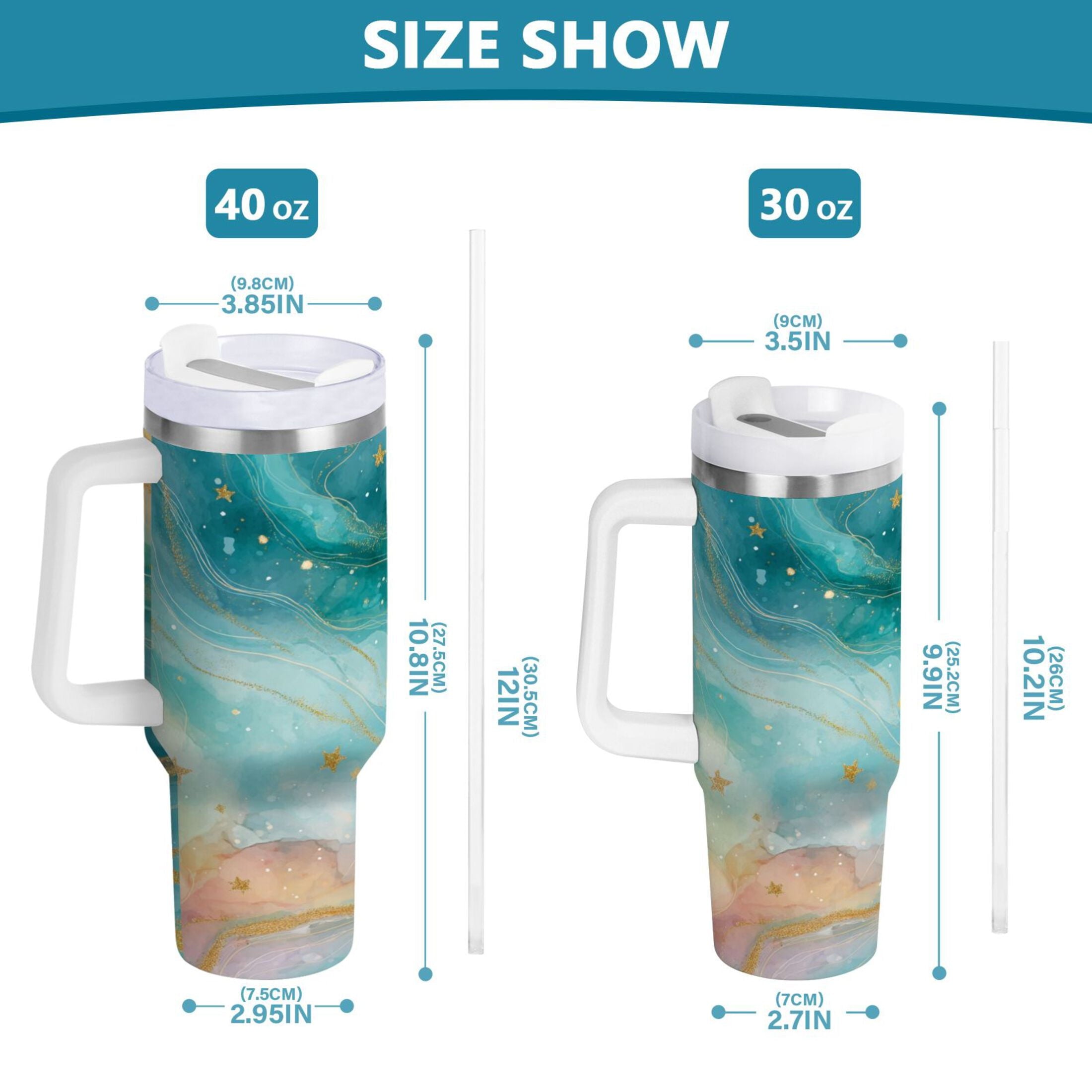 40 oz Insulated Stainless Steel Tumbler Double Wall Stainless Steel Tumbler with 2-Way Drinking Beautiful Watercolor Stars - 7HCA