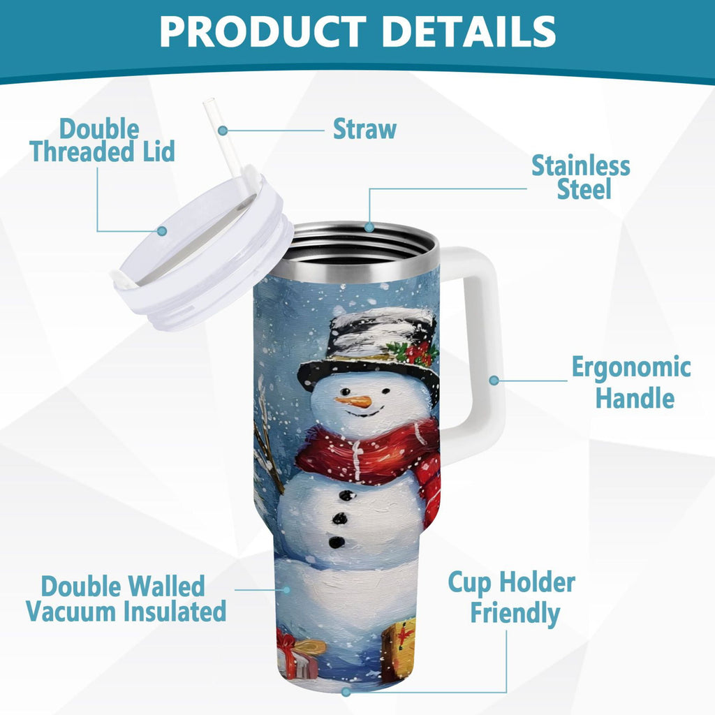 30 oz Insulated Stainless Steel Tumbler Double Wall Stainless Steel Tumbler with 2-Way Drinking Christmas Scene with Snowman - TCGQ