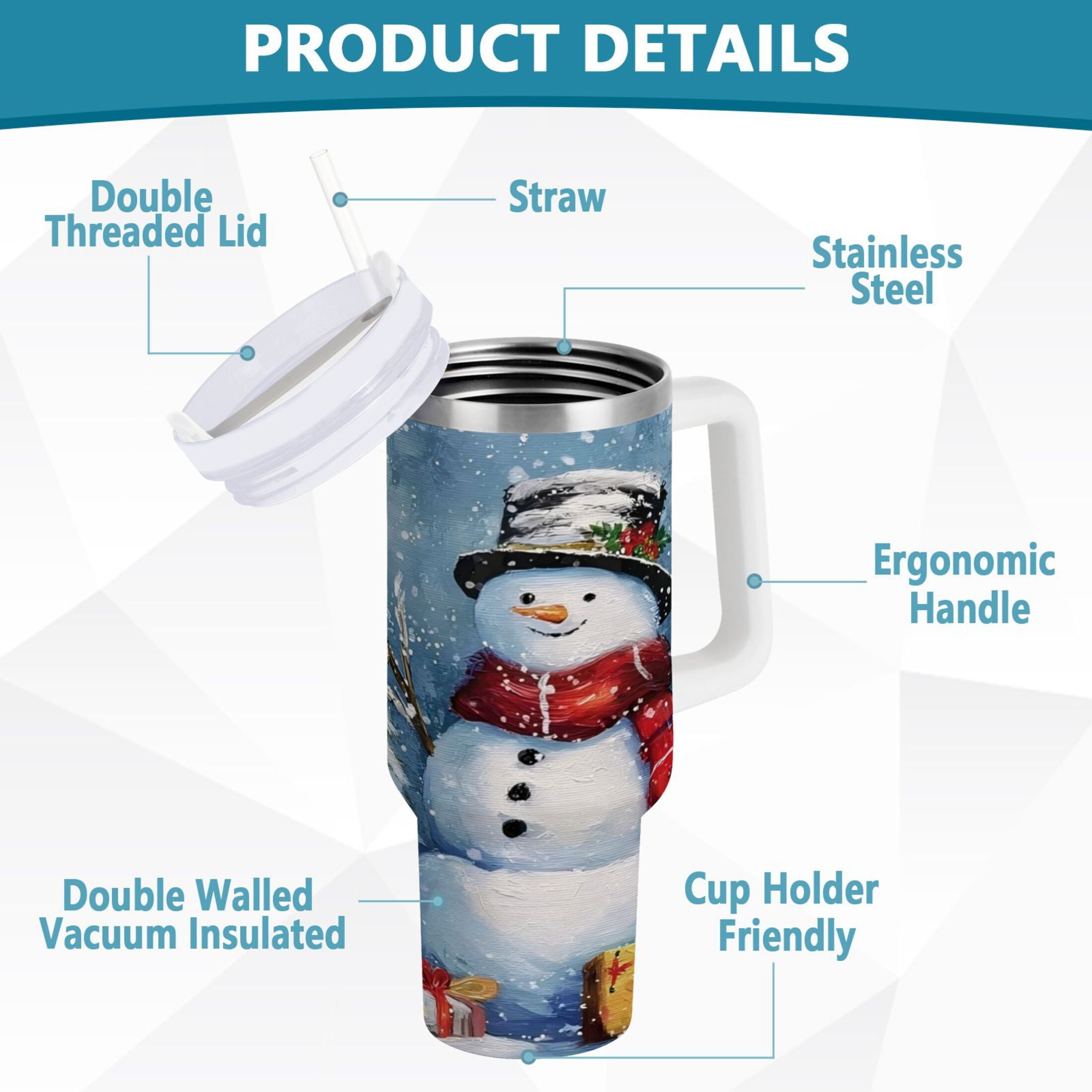 30 oz Insulated Stainless Steel Tumbler Double Wall Stainless Steel Tumbler with 2-Way Drinking Christmas Scene with Snowman - TCGQ