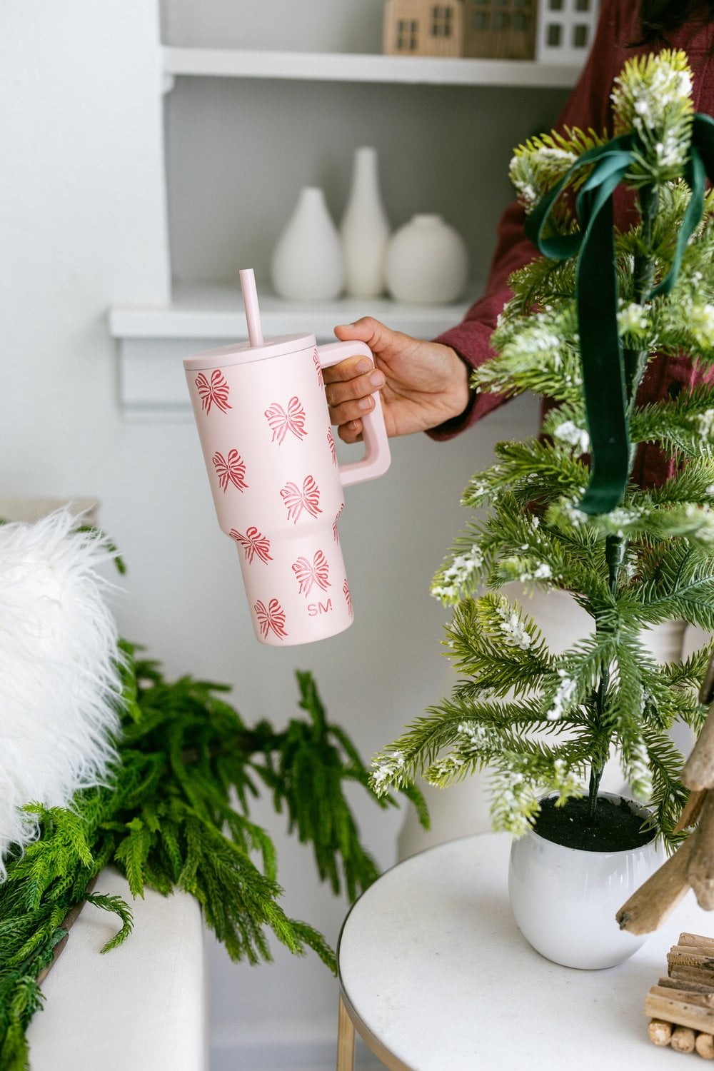 Simple Modern 30 fl oz Insulated Stainless Steel Trek Tumbler with Straw Lid | Seaglass Sage and Cream Checkmate - 2P24