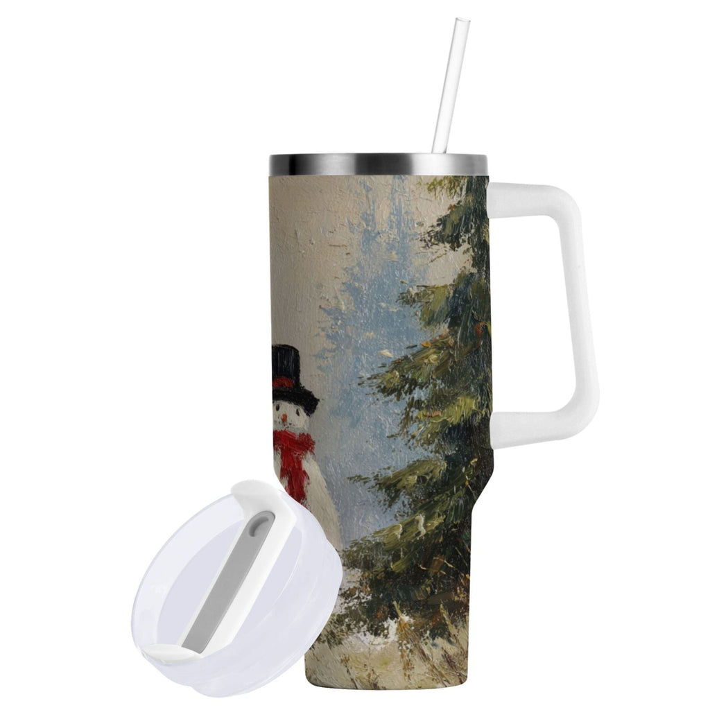 40 oz Insulated Stainless Steel Tumbler Double Wall Stainless Steel Tumbler with 2-Way Drinking Moody Snowman Couple - 3REN