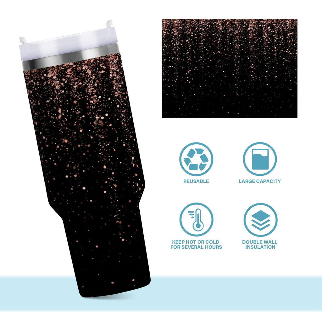40 oz Insulated Stainless Steel Tumbler Double Wall Stainless Steel Tumbler with 2-Way Drinking Rose Gold Glitter - 8XAA